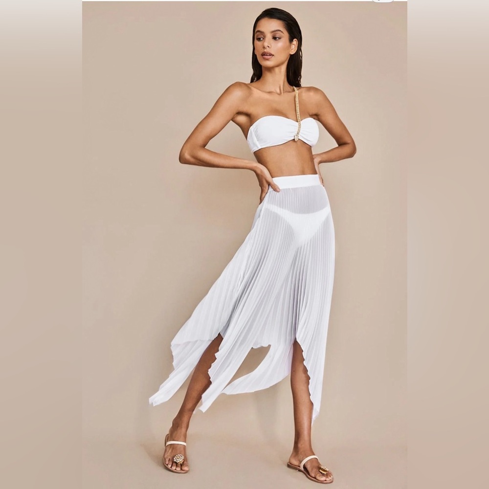 Resort Pleated White Convertible Dress / Skirt - Picture 5 of 6